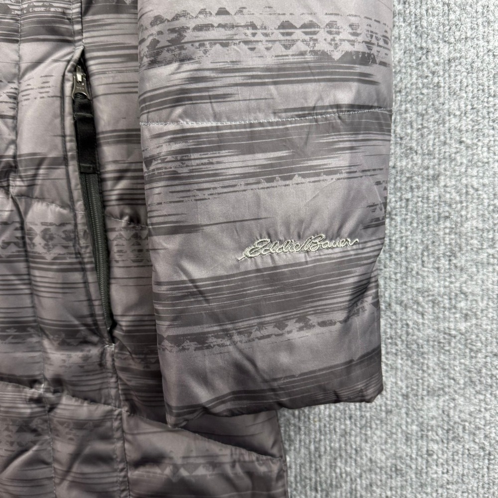 Eddie Bauer Puffer Coat Women Gray Geometric Print Full Zip Down Filled - Picture 2 of 9